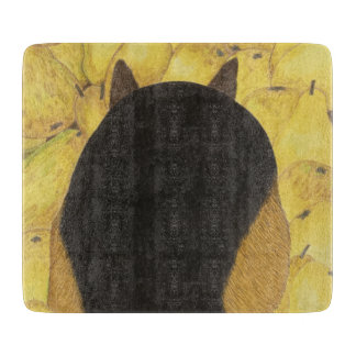 Tabla de cortar con perro y peras