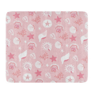 Tabla De Cortar Conchas de mar y coral de color rosa pastel sin co