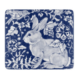 Tabla De Cortar Conejo blanco azul cobalto Bunny Delft Dedham Bird