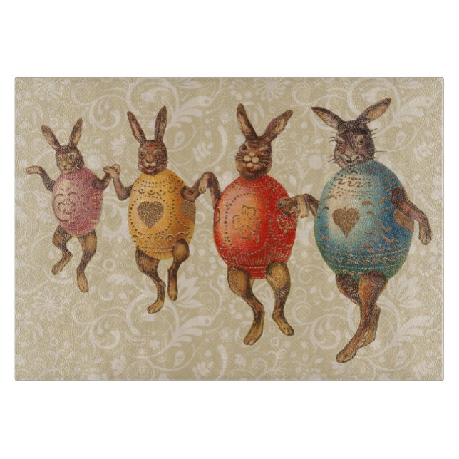 Tabla De Cortar Conejo de Pascua Huevos Bailando (Anverso)