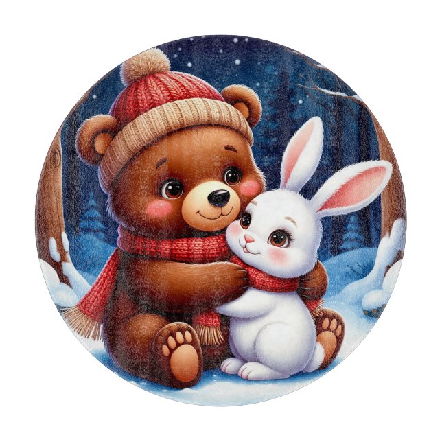 Tabla De Cortar Conejo de soporte de oso lindo (Anverso)