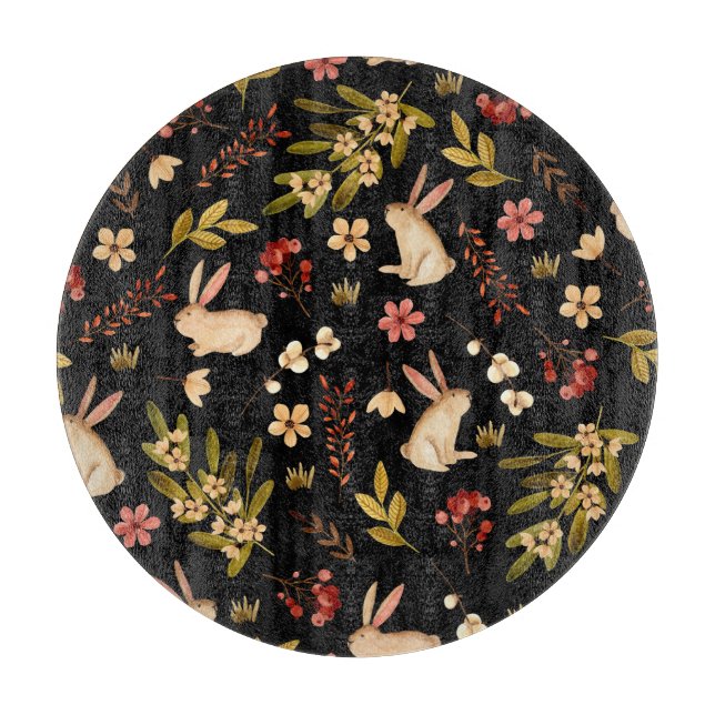 Tabla De Cortar Conejos Cutos: Patrón de acuarela dibujado a mano (Anverso)