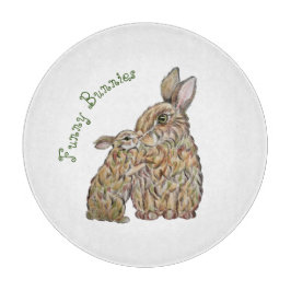 Tabla De Cortar Conejos divertidos. Dibujo de lápiz