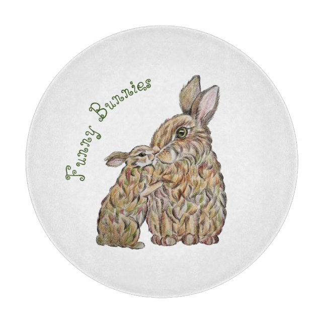 Tabla De Cortar Conejos divertidos. Dibujo de lápiz (Anverso)