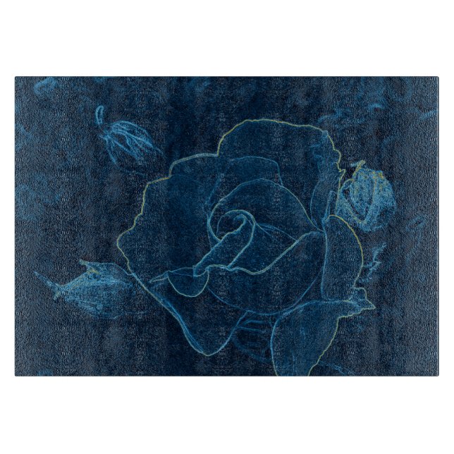 Tabla De Cortar contorno de rosa azul (Anverso)