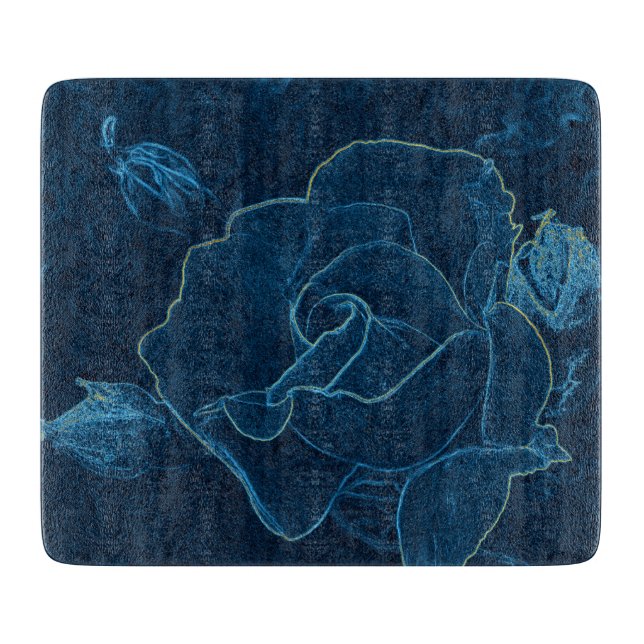 Tabla De Cortar contorno de rosa azul (Anverso)