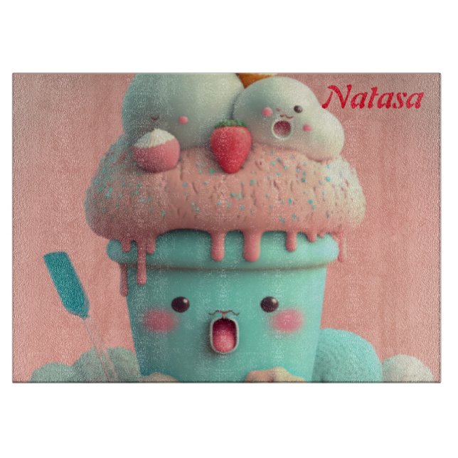 Tabla De Cortar Copa de helados de Kawaii (Anverso)