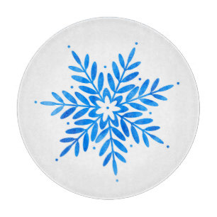 Tabla De Cortar Copo de nieve azul acuarela