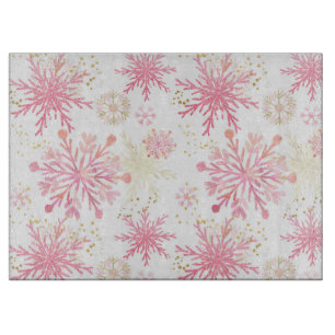 Tabla De Cortar Copos de invierno de color rosa y Purpurina dorado