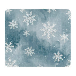 Tabla De Cortar Copos de Nieve Azul Pálido Acuarela Invierno