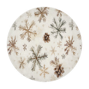 Tabla De Cortar Copos de nieve y pinecones de invierno rústicos