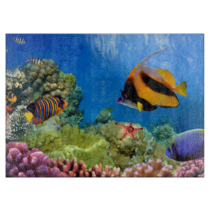 Tabla De Cortar Coral colorido y pescados tropicales