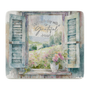 Tabla De Cortar Corazón agradecido acuarela floral ventana