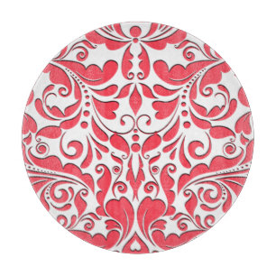 Tabla De Cortar Corazón De Damasco Blanco Y Rojo De Frambuesa De H