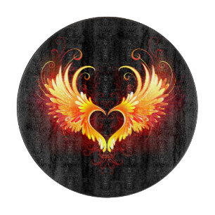 Tabla De Cortar Corazón de Fuego Angelical con Alas