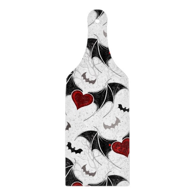 Tabla De Cortar Corazón de Halloween con alas de murciélago negro (Anverso)