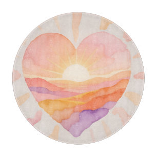 Tabla De Cortar Corazón de puesta de sol Serenidad acuarela