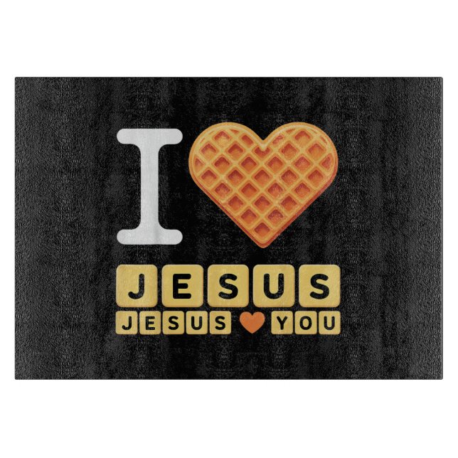 Tabla De Cortar Corazón de Waffle Amo a Jesús (Anverso)