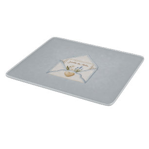 Tabla De Cortar Corazón floral de sobre de crema azul claro francé