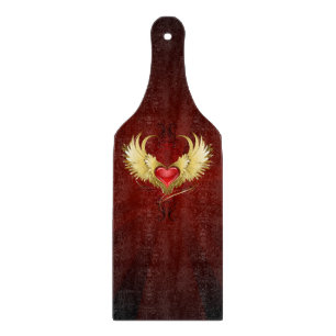 Tabla De Cortar Corazón Rojo con Alas Doradas