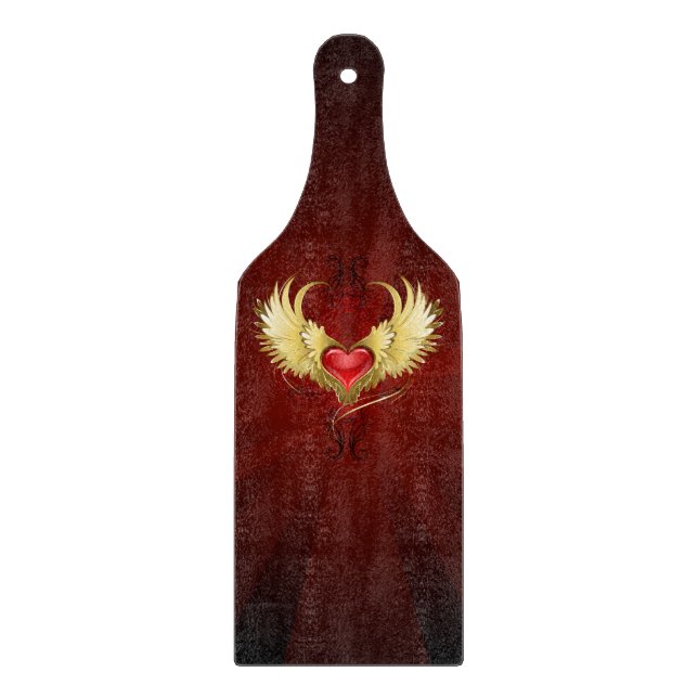 Tabla De Cortar Corazón Rojo con Alas Doradas (Anverso)