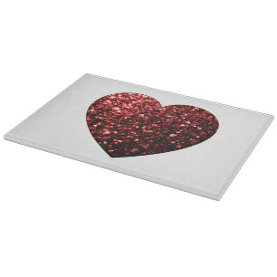 Tabla De Cortar Corazón rojo oscuro con brillo falso destellos