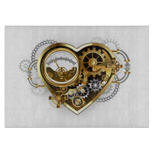 Tabla De Cortar Corazón Steampunk con un Manómetro
