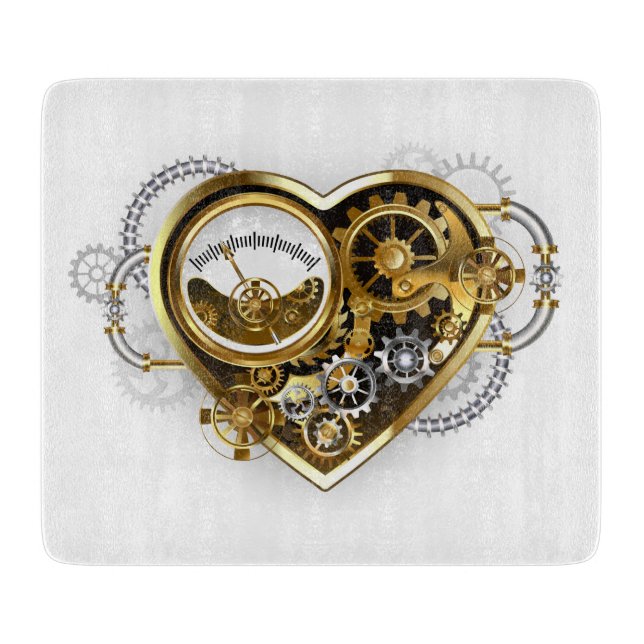 Tabla De Cortar Corazón Steampunk con un Manómetro (Anverso)