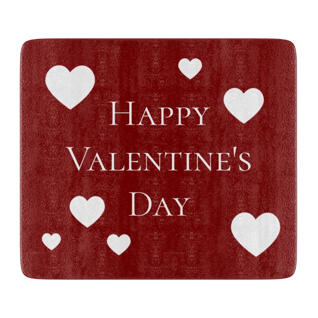 Tabla De Cortar Corazones Blancos Feliz Día de San Valentín (Anverso)