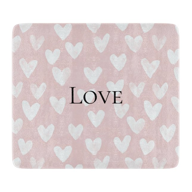 Tabla De Cortar Corazones Blancos Rosa Femenino   (Anverso)