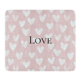 Tabla De Cortar Corazones blancos rosados