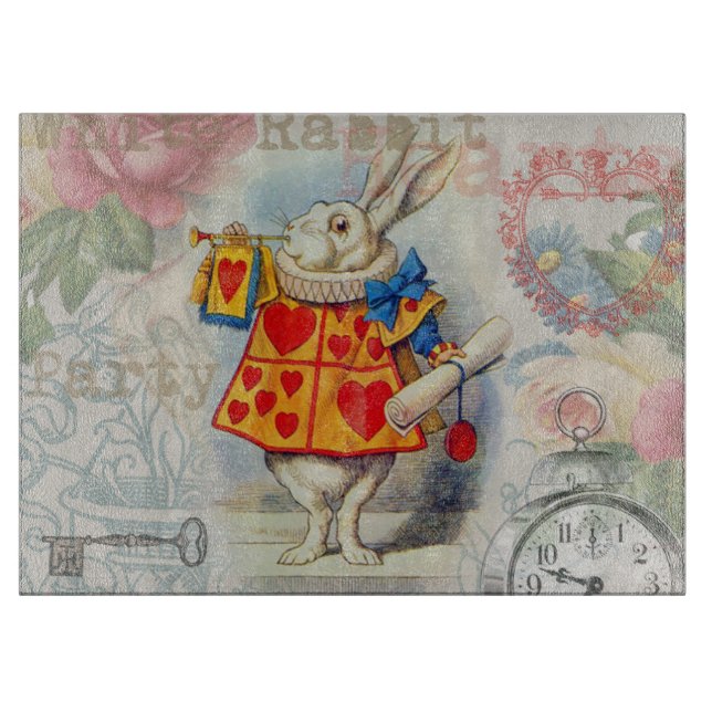 Tabla De Cortar Corazones de Conejo Blanco Alice Clásico (Anverso)