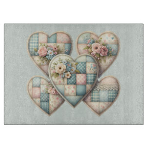 Tabla De Cortar Corazones de Patchwork Cottagecore Pastel