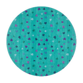 Tabla De Cortar Corazones Pequeños, Morado, Turquesa, Azul sobre T