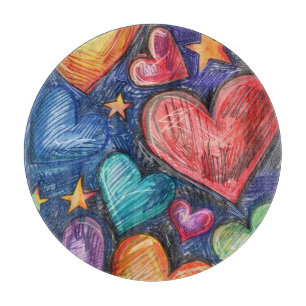 Tabla De Cortar Corazones y estrellas dibujados a mano