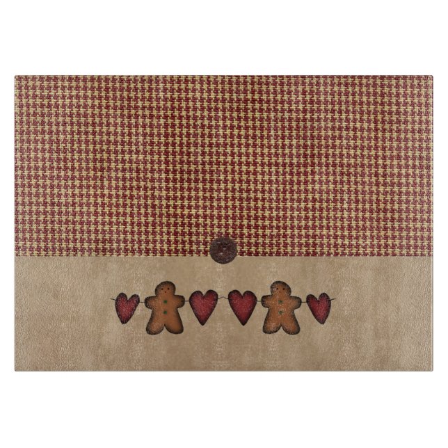 Tabla De Cortar Corazones Y Gingerbread Hombres Tablero De Vidrio (Anverso)