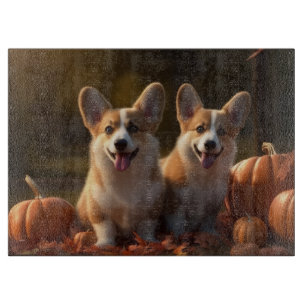 Tabla De Cortar Corgi Cachorro Delicia de Otoño Calabaza
