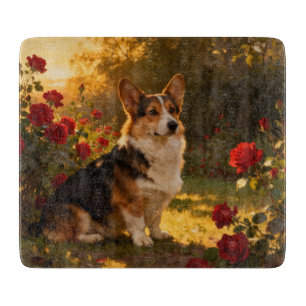 Tabla De Cortar Corgi en las Rosas I