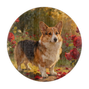 Tabla De Cortar Corgi en las Rosas V
