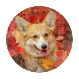 Tabla De Cortar Corgi galés cachorro de perro en hojas rojas
