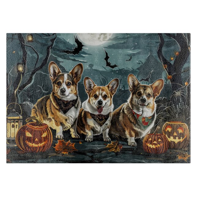 Tabla De Cortar Corgi Halloween Espeluznante (Anverso)