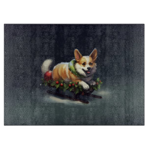 Tabla De Cortar Corgi Navidad nieve invierno