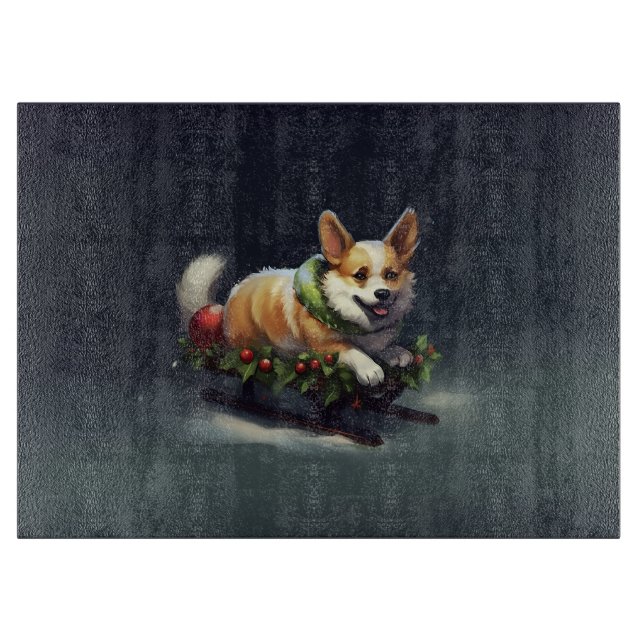 Tabla De Cortar Corgi Navidad nieve invierno (Anverso)