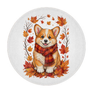 Tabla De Cortar Corgi perro acogedor de otoño