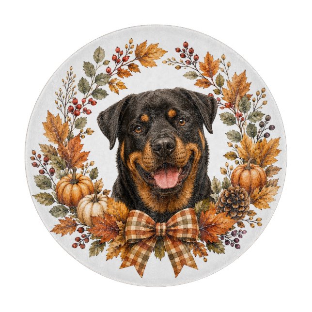 Tabla De Cortar Corona de Otoño Rottweiler (Anverso)