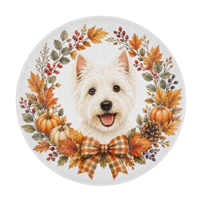 Tabla De Cortar Corona de Otoño Westie (Anverso)