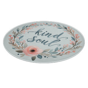 Tabla De Cortar Corona floral de alma amable con cita en acuarela