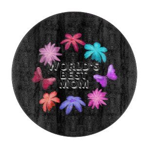 Tabla De Cortar Corona floral de mariposa de la mejor mamá del mun