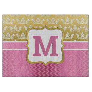 Tabla De Cortar Coronas de princesa de oro bonitas y Chevron rosa