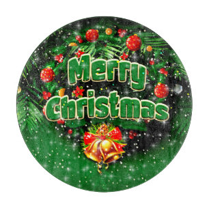 Tabla De Cortar Correspondiente Green Merry Christmas Gold Bells